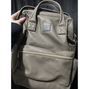 Kah&Kee Faux-leather Diaper Bag Backpack In A Taupe Color